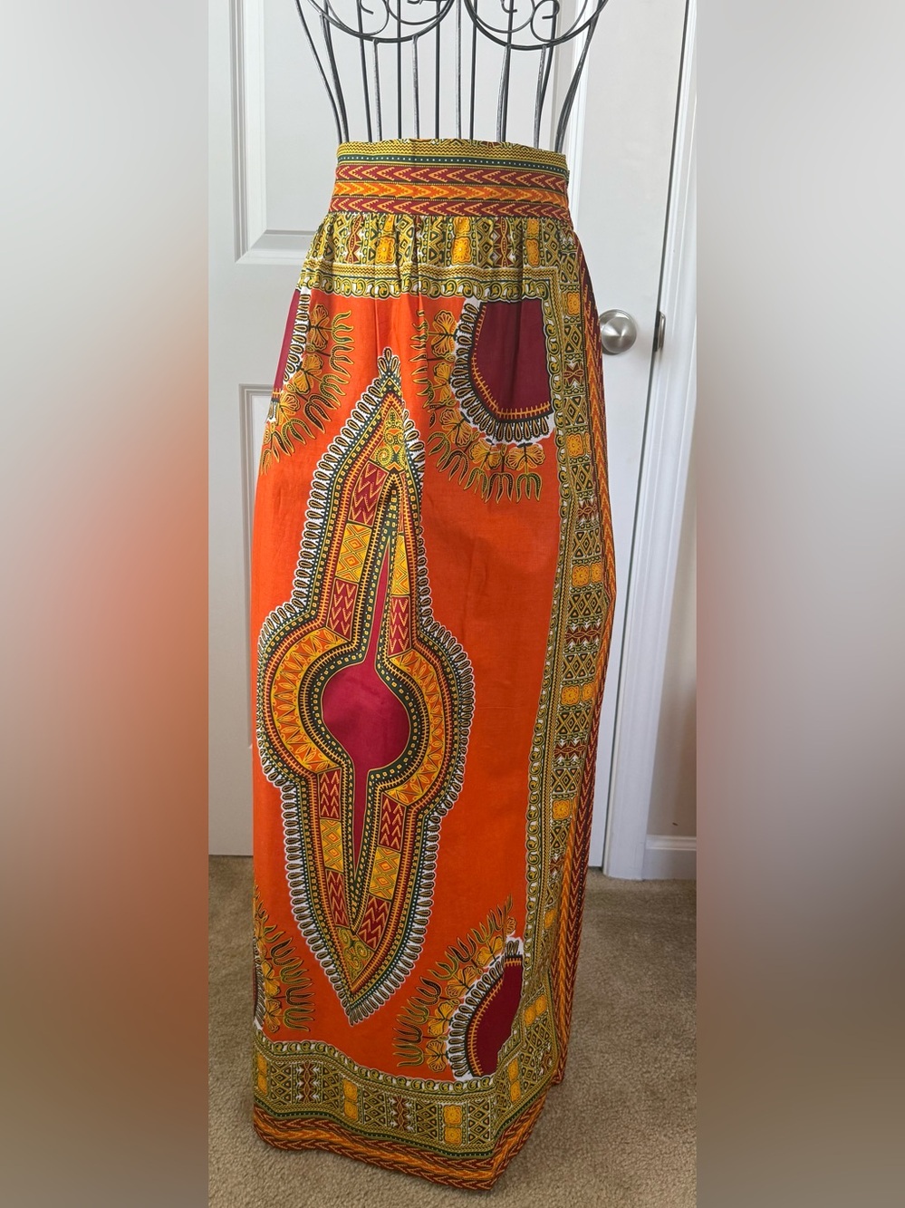 Dashiki Orange Maxi Skirt - Vibrant Pattern